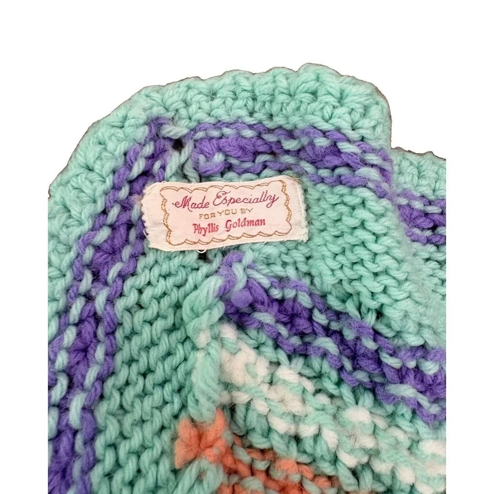Vintage Handmade Pastel Daisy Star Stitch Knit Baby Blanket Blanket